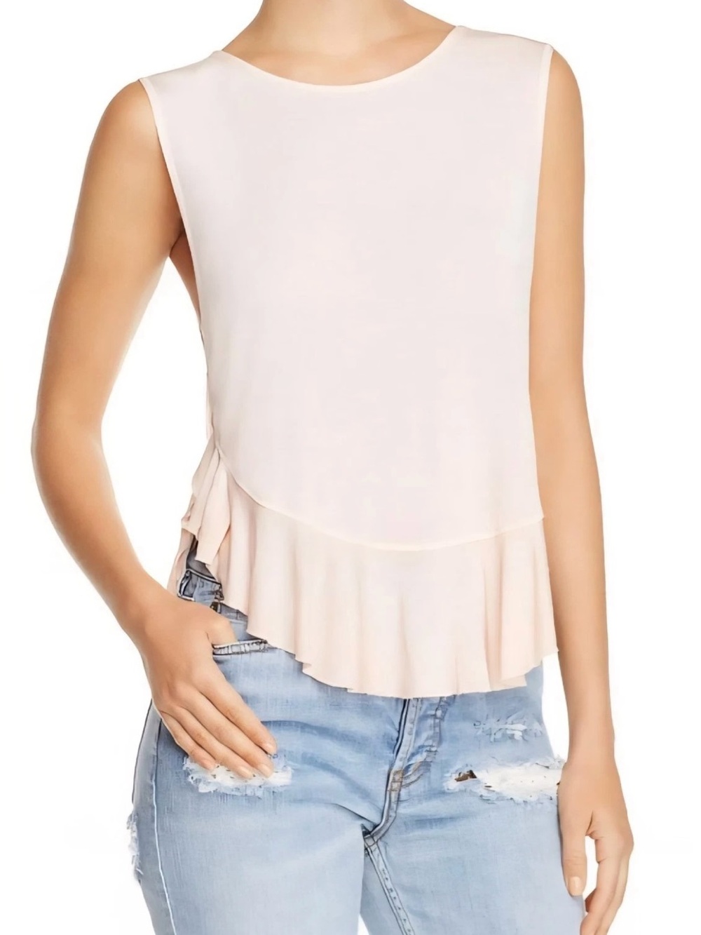 Free People We The Free Uptown Pink Sleeveless Ruffle-Hem Tank